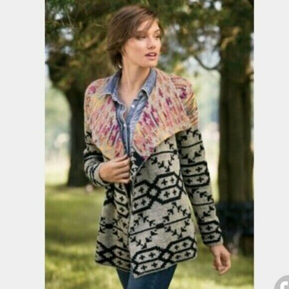 Soft Surroundings | Calais Aztec Southwestern Open Front Cardigan Sweater Size M - Picture 2 of 14